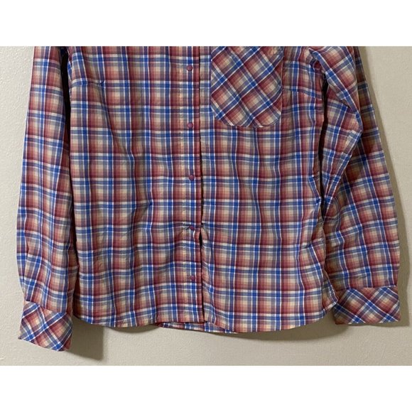 Patagonia Women's Medium Long Sleeve Snap Button Plaid Shirt Red Blue White - Picture 3 of 9